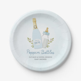 Plato De Papel Boy Poppin Botellas Baby Shower Blue