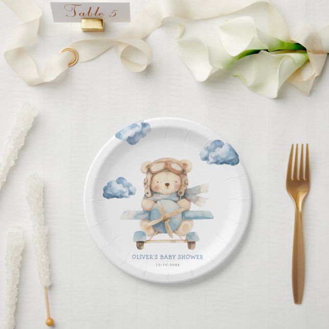 Plato De Papel Boy Teddy Bear Baby Shower (Boda)