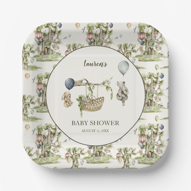 Plato De Papel Boy Woodland Animals Baby Shower  (Anverso)