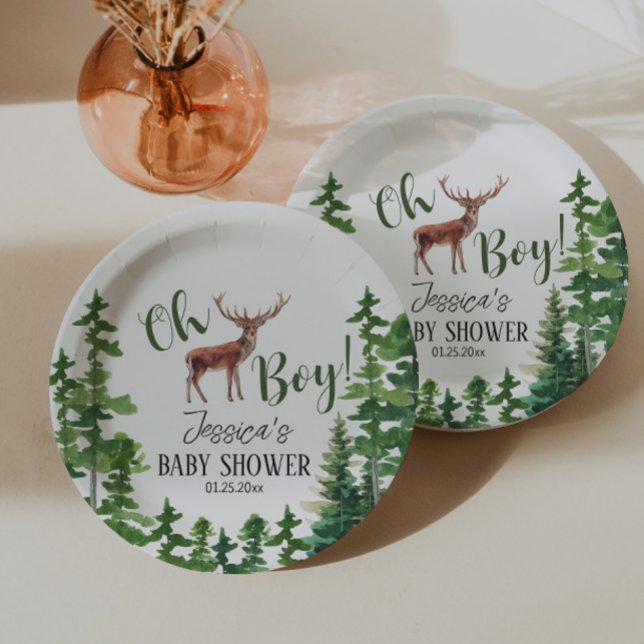 Plato De Papel Boy Woodland Deer Baby Shower (Subido por el creador)