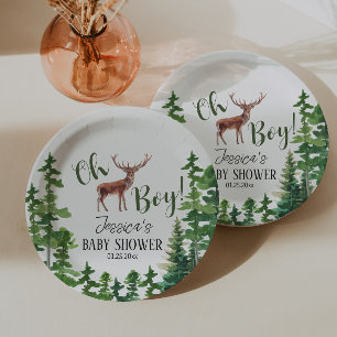 Plato De Papel Boy Woodland Deer Baby Shower