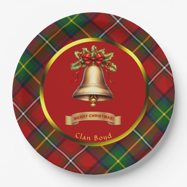Plato De Papel Boyd Tartan Navidades personalizados (Anverso)