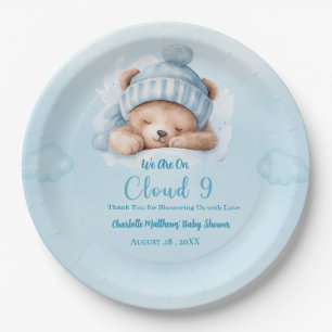 Plato De Papel Boys Bear Cloud Nueve 9 Baby Shower