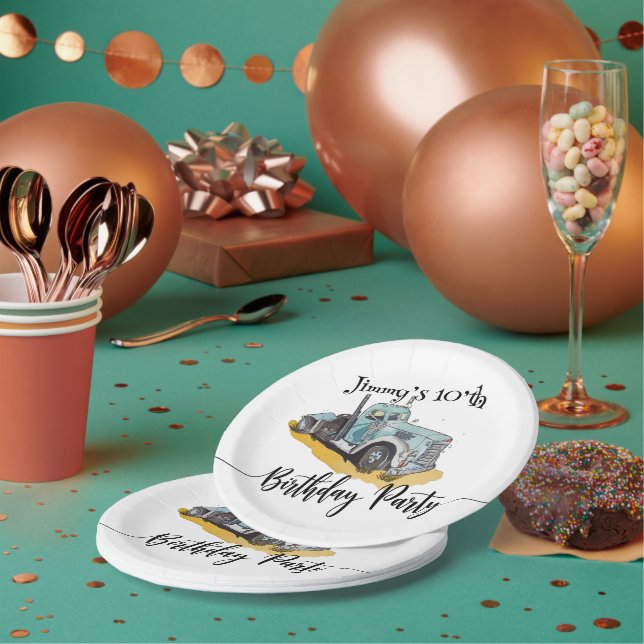 Plato De Papel Boys Birthday Party Blue Semi Truck (Multi)