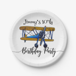 Plato De Papel Boys birthday party with blue and yellow biplane