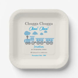 Plato De Papel Boys Blue Train Fiesta del segundo cumpleaños