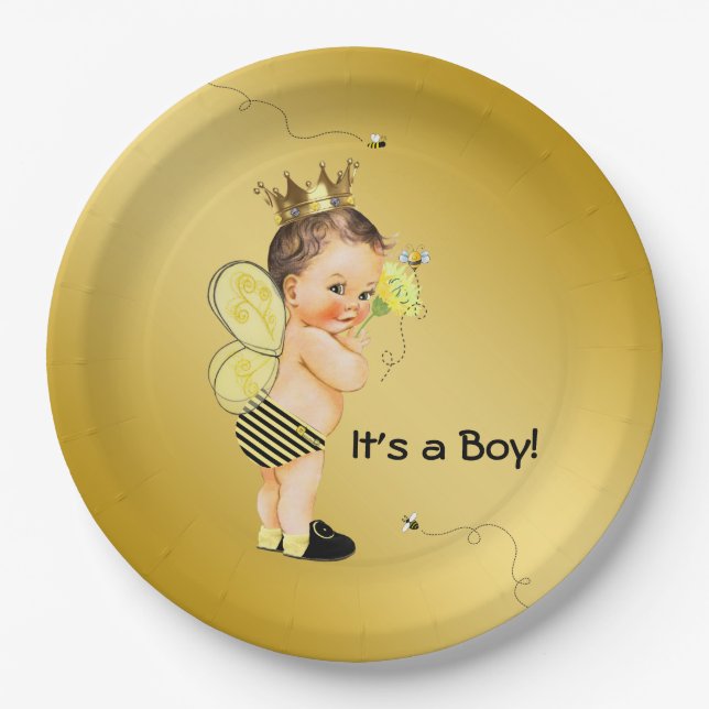 Plato De Papel Boys Bumble Bee Baby Shower (Anverso)