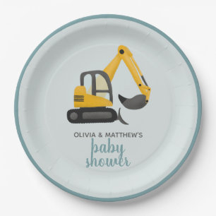 Plato De Papel Boys Cute Digger Baby Shower