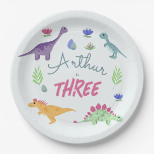 Plato De Papel Boys Cute Jungle T-Rex Dinosaur Cumpleaños