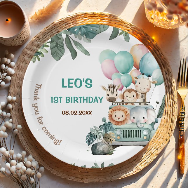 Plato De Papel Boys Cute Safari Birthday (Subido por el creador)