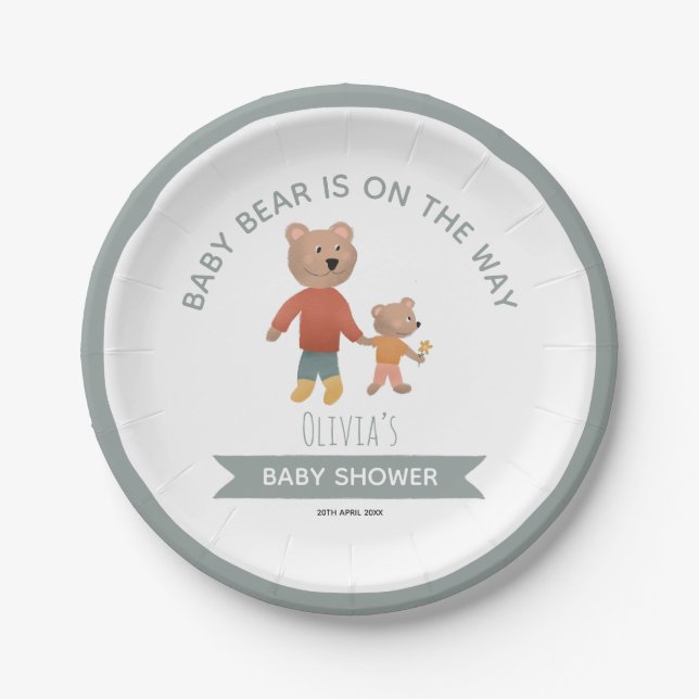 Plato De Papel Boys Cute Woodland Baby Bear (Anverso)