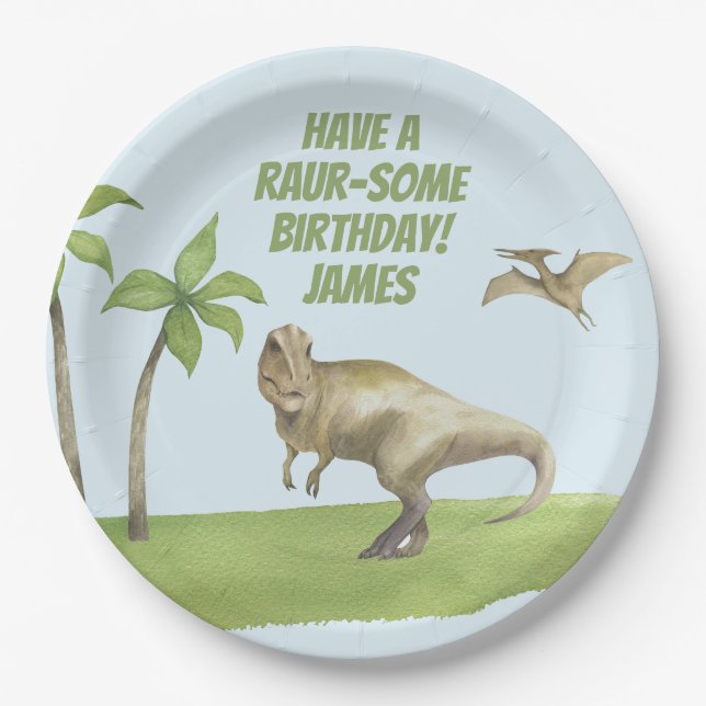 Plato De Papel Boys Dinosaur Birthday  (Anverso)
