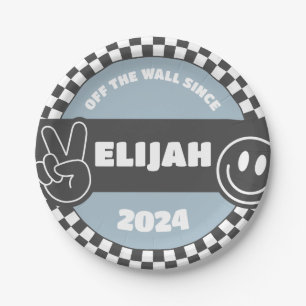 Plato De Papel Boys en Skateboard Groovy Hippie Cumpleaños