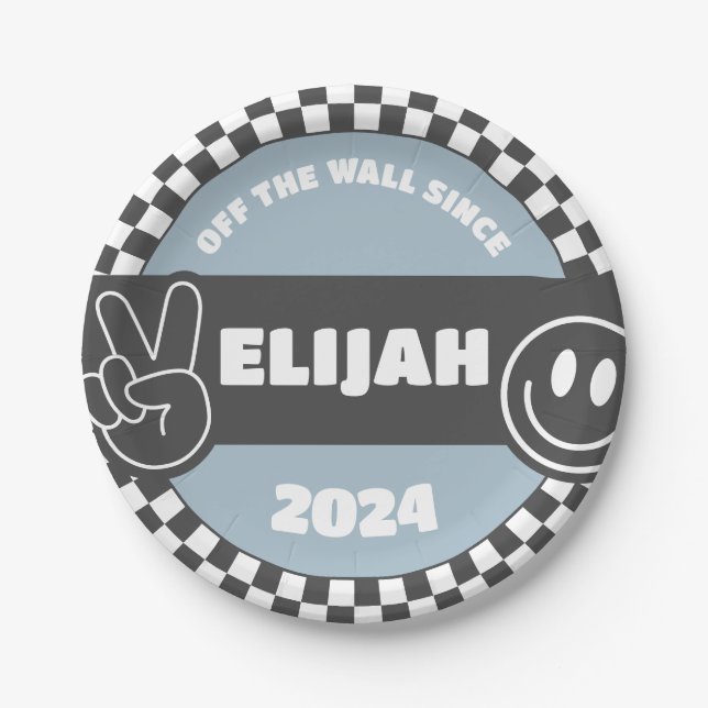 Plato De Papel Boys en Skateboard Groovy Hippie Cumpleaños (Anverso)