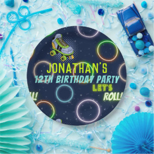 Plato De Papel Boys Green Blue Neon Lights Roller Skler