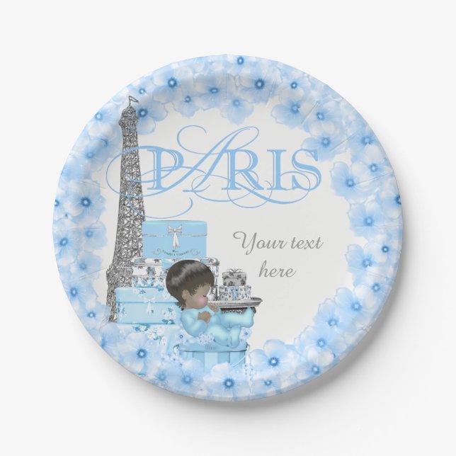 Plato De Papel Boys Paris Baby Shower Paper Plates (Anverso)