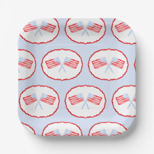 Plato De Papel Boys Preppy Blancos Rojos y Dos Cumpleaños Patriót