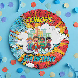 Plato De Papel Boys Superhero Birthday Party Paper Plate