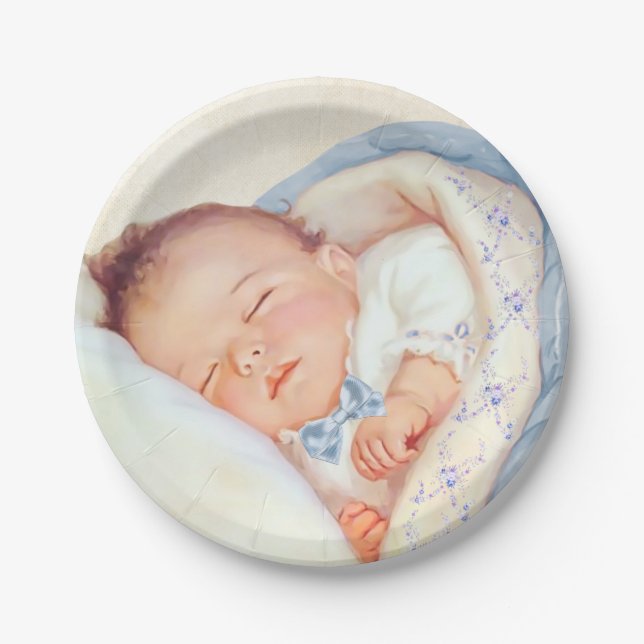 Plato De Papel Boys Vintage Baby Shower (Anverso)