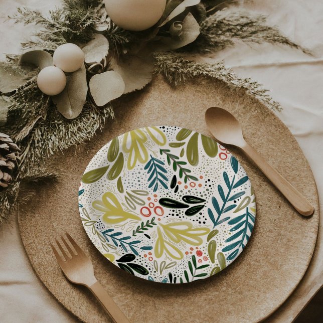 Plato De Papel Bramble | Placas botánicas festivas (Bramble | Festive botanical holiday party paper plates)