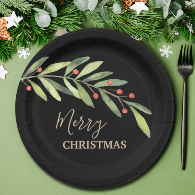 Plato De Papel Branch Berries sobre Navidades negros (Subido por el creador)