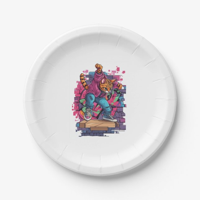 Plato De Papel Breakdance Meow - Graffiti urbano (Anverso)