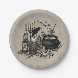Plato De Papel BREW moderno de las BRUJAS de Halloween del