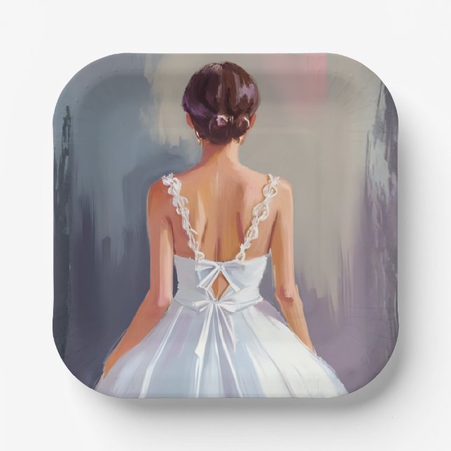 Plato De Papel Bridal Gown | White Lace Dress Watercolor (Anverso)