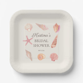 Plato De Papel Bridal Shower Beach Fiesta Seasheles rosas