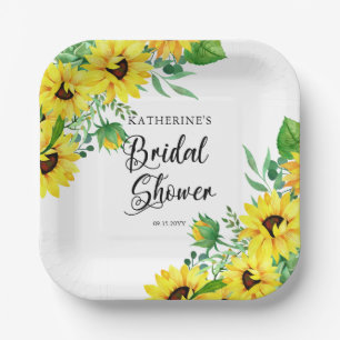 Plato De Papel Bridal Shower Boho Sunflowers   Papel Eucalyptus P