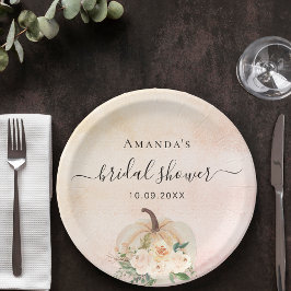 Plato De Papel Bridal Shower calabaza rosa crema dorada rubor