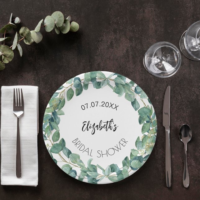 Plato De Papel Bridal Shower eucaliptus verde wreath (Subido por el creador)