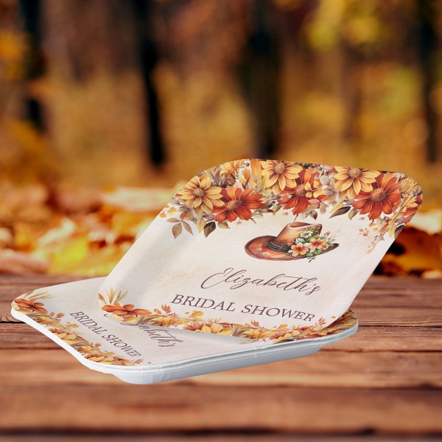 Plato De Papel Bridal Shower fall naranja florines cowgirl gorra (Subido por el creador)