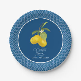 Plato De Papel Bridal Shower Farm Royal Blue Lemon Flower Citrus