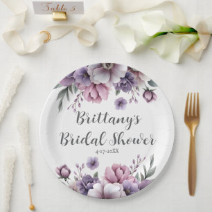 Plato De Papel Bridal Shower Lavender acuarela Flora