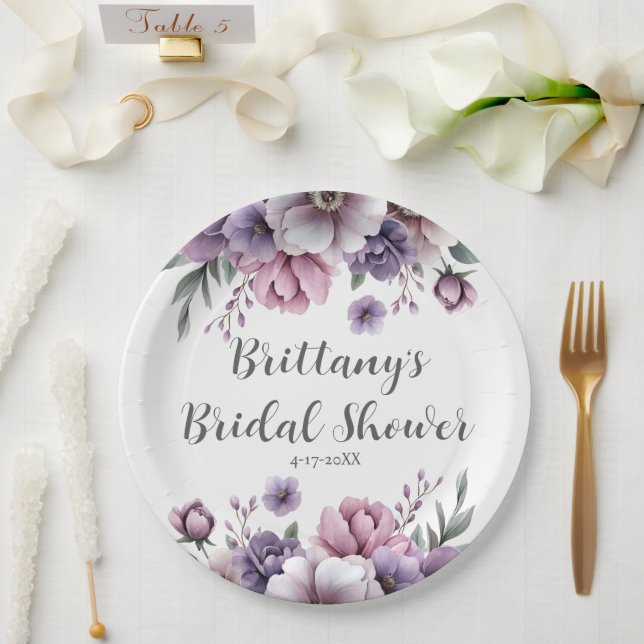 Plato De Papel Bridal Shower Lavender acuarela Flora (Boda)