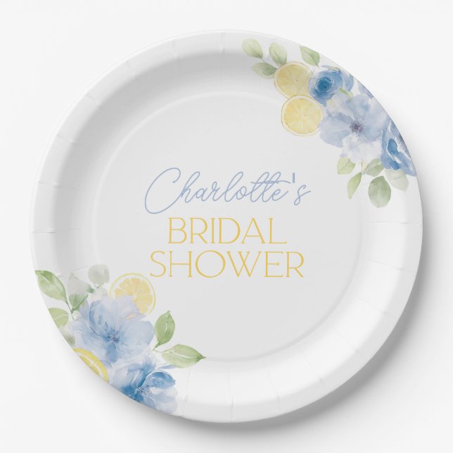 Plato De Papel Bridal Shower Napkins Main Squeeze Blue Flowers (Anverso)