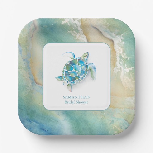 Plato De Papel Bridal Shower Paper Plates Watercolor Sea (Anverso)