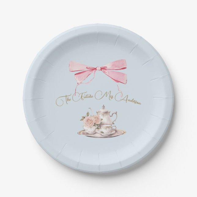 Plato De Papel Bridal Shower Regency Tea Fiesta Cinta elegante (Anverso)