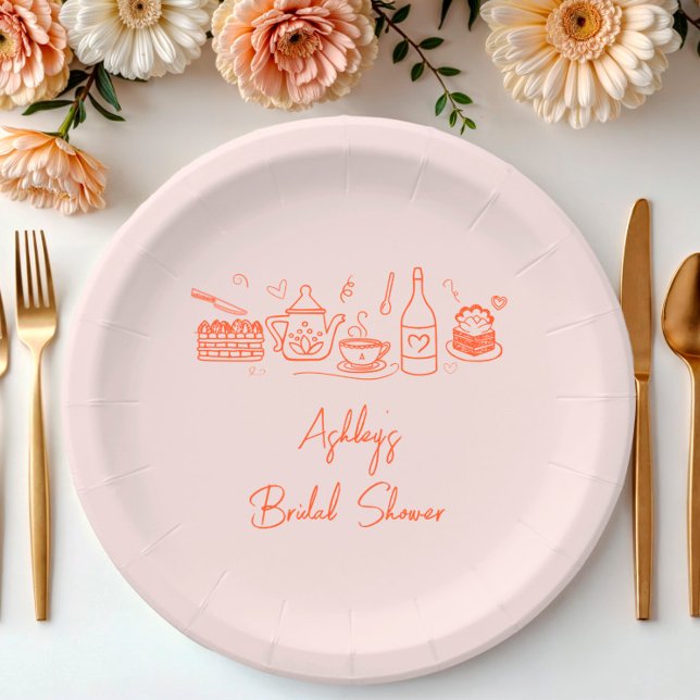 Plato De Papel Bridal Shower Tea Tema de Whimsical Doodle (Subido por el creador)