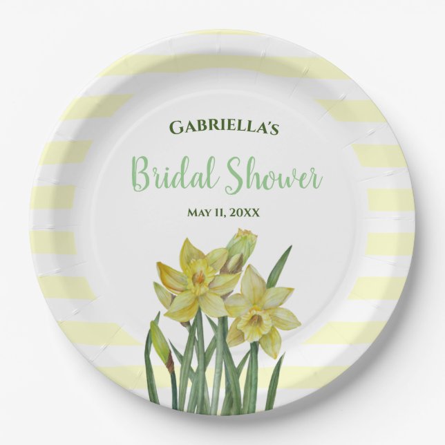 Plato De Papel Bridal Shower Watercolor Daffodils Ilustracion (Anverso)