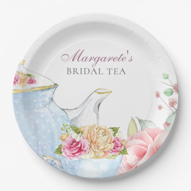 Plato De Papel Bridal Tea Fiesta Floral Elegante Personalizado (Anverso)