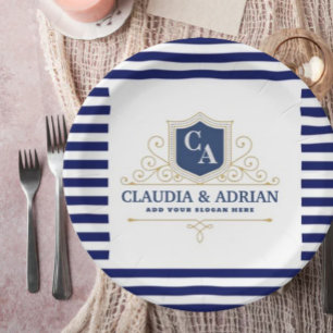 Plato De Papel Bride And Groom Monogram Names Elegant Weeding