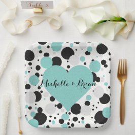 Plato De Papel BRIDE & Bridesmaids Fiesta de punto de polka azul 
