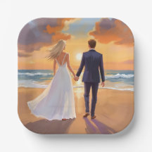Bride & Groom Beach Wedding Watercolor