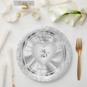 Plato De Papel Bride & Groom Satin and Silver Boda