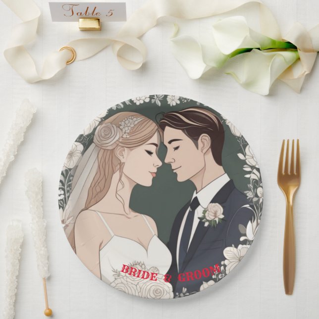 PLATO DE PAPEL BRIDE Y GROOM (Boda)
