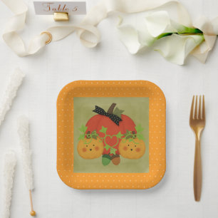 Plato De Papel Brigada de Calabaza y Acorn Halloween