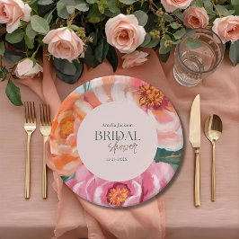 Plato De Papel bright and bold vibrant floral bridal shower
