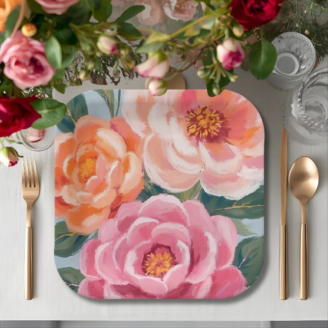 Plato De Papel bright and bold vibrant floral bridal shower (Subido por el creador)